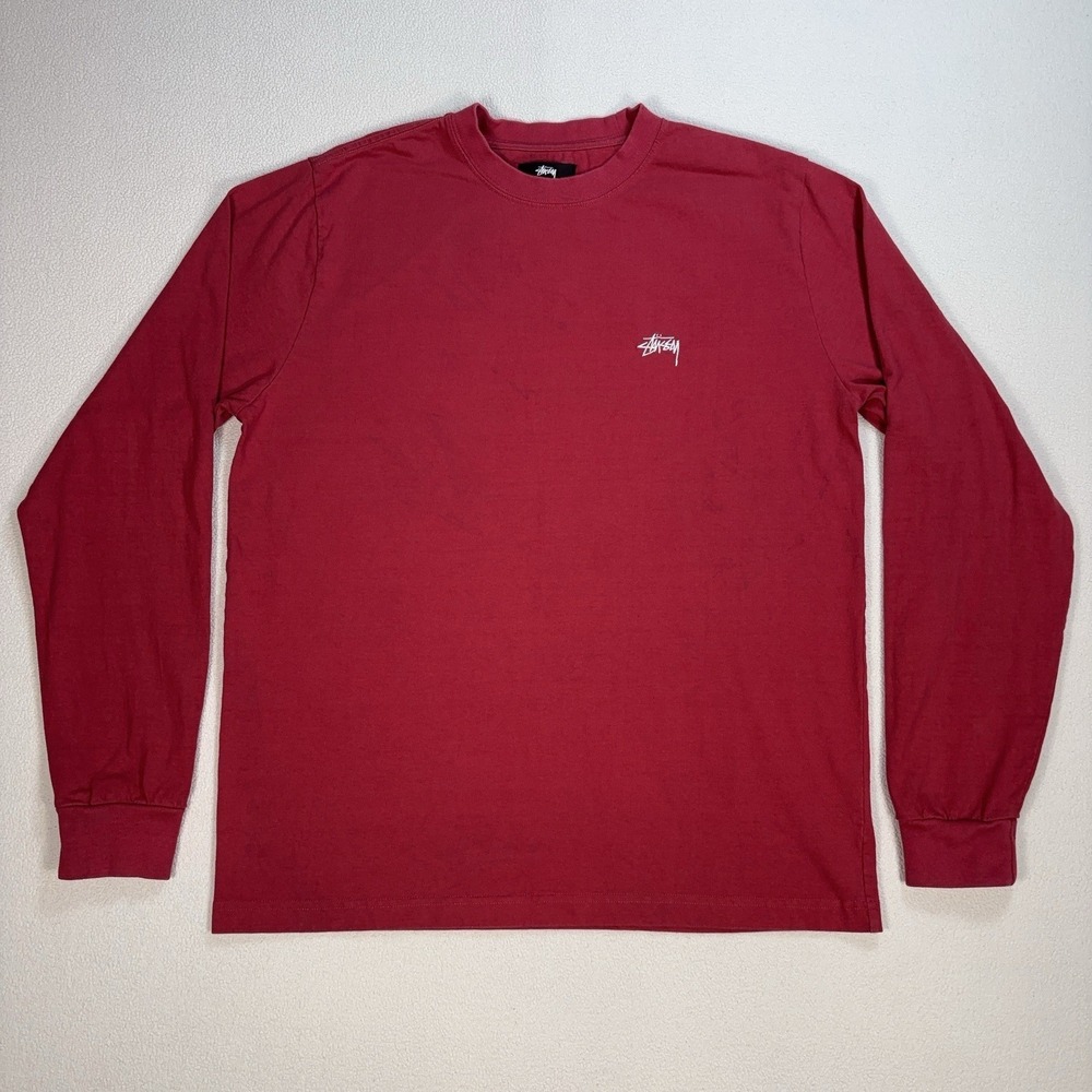 Stussy‎ Long Sleeve T-Shirt Men's S Red 100% Cotton Crew Neck Y2K *STAINS*